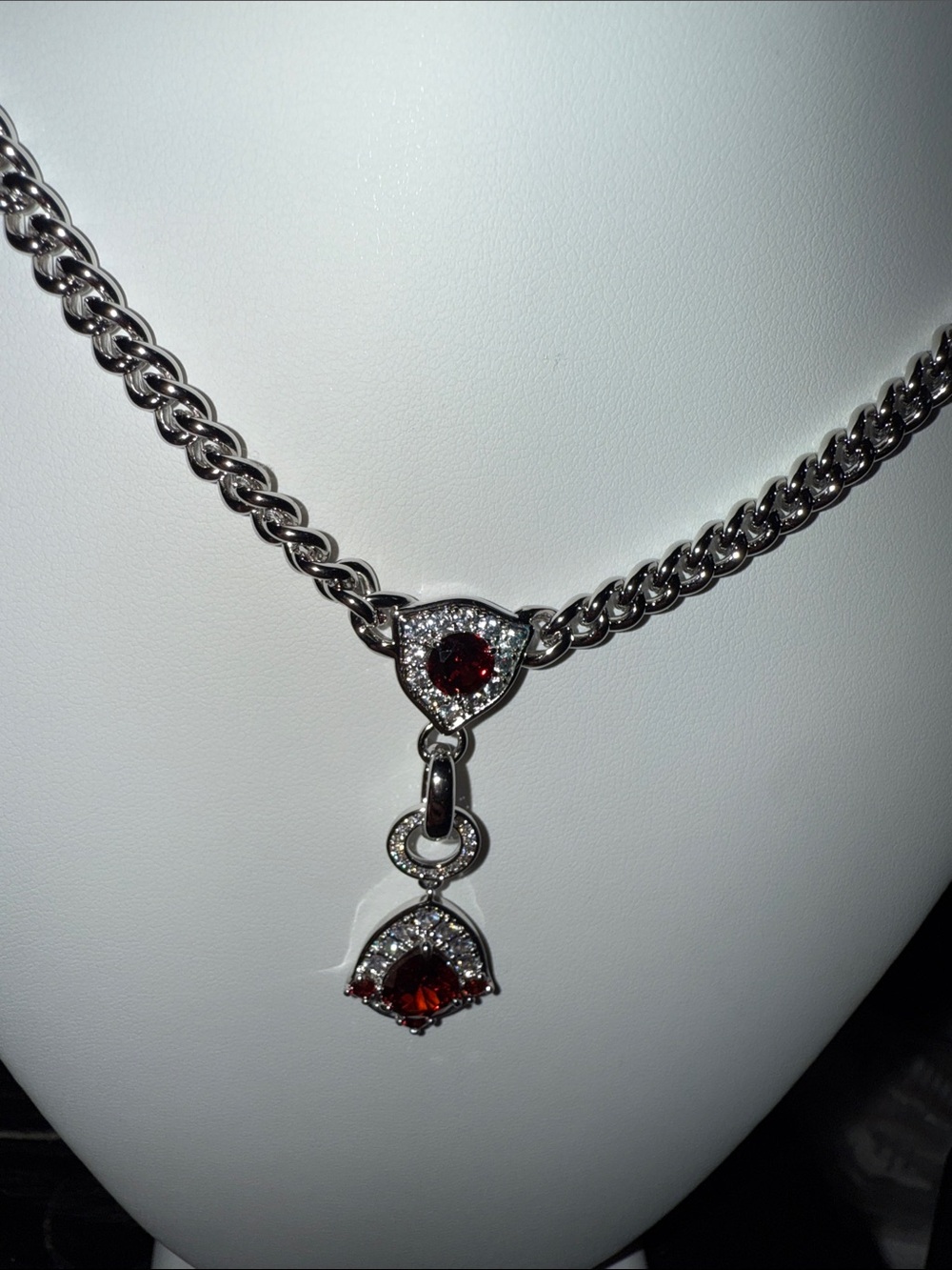 BP rhodium plated Garnet and CZ Pendant Necklace